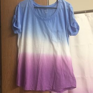 Blue, white, purple ombré short sleeve top